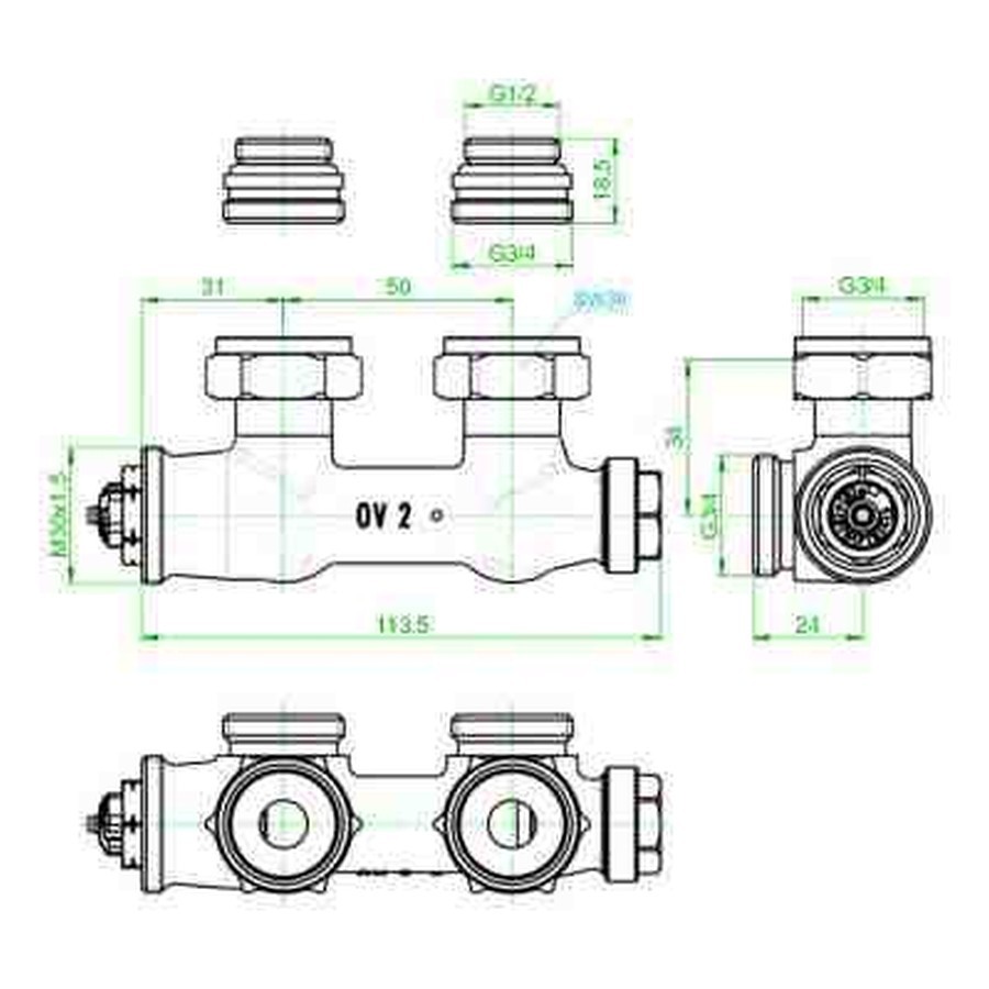 Design in Bad Anschlussgarnitur für Heizkörper mit 50 mm Anschluss Eckform „Multiblock T“ in chrom