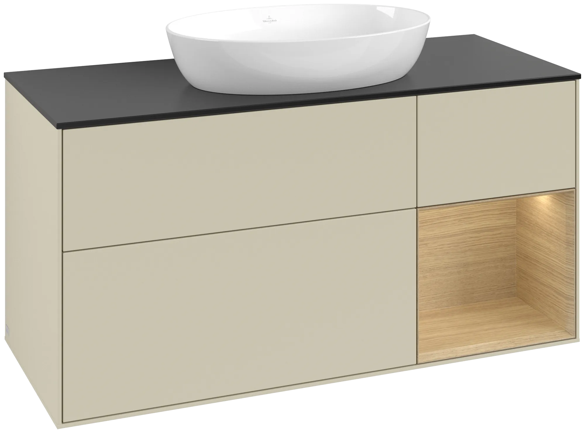 Villeroy & Boch Finion GA7 Waschbeckenunterschrank 1200x603x501mm Silk Grey Matt Lacquer / Oak Veneer / Glass Black Matt