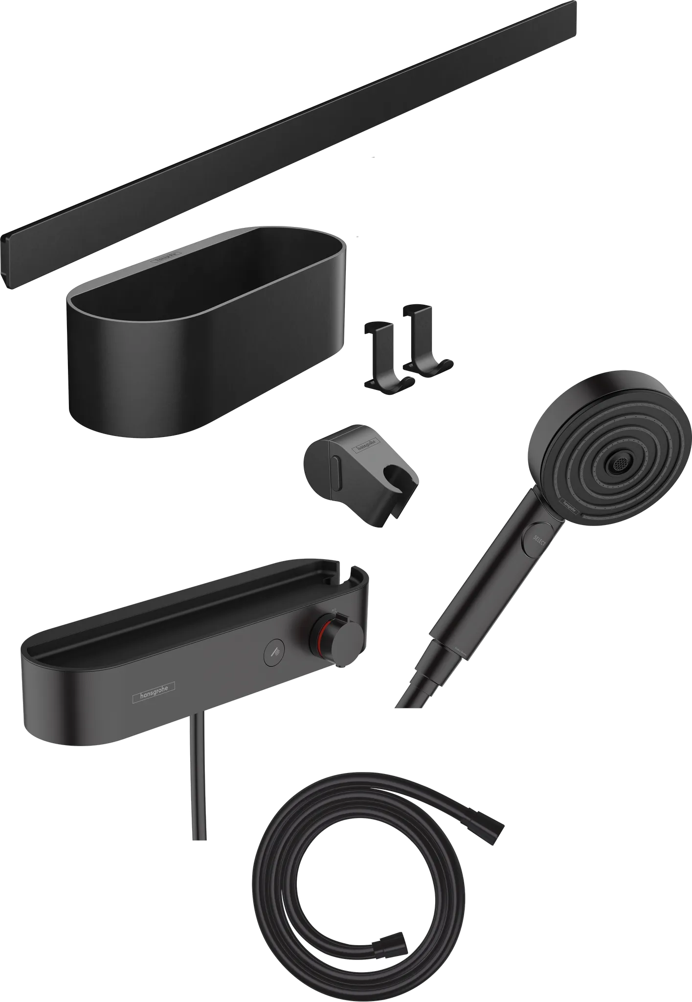Hansgrohe WallStoris Bundle Handbrause 105 3jet Activation EcoSmart, Thermostat, Wandstange 70 cm und Accessoireset, Mattschwarz Hansgrohe WallStoris Bundle Handbrause 105 3jet Activation EcoSmart, Thermostat, Wandstange 70 cm und Accessoireset, Mattschwarz