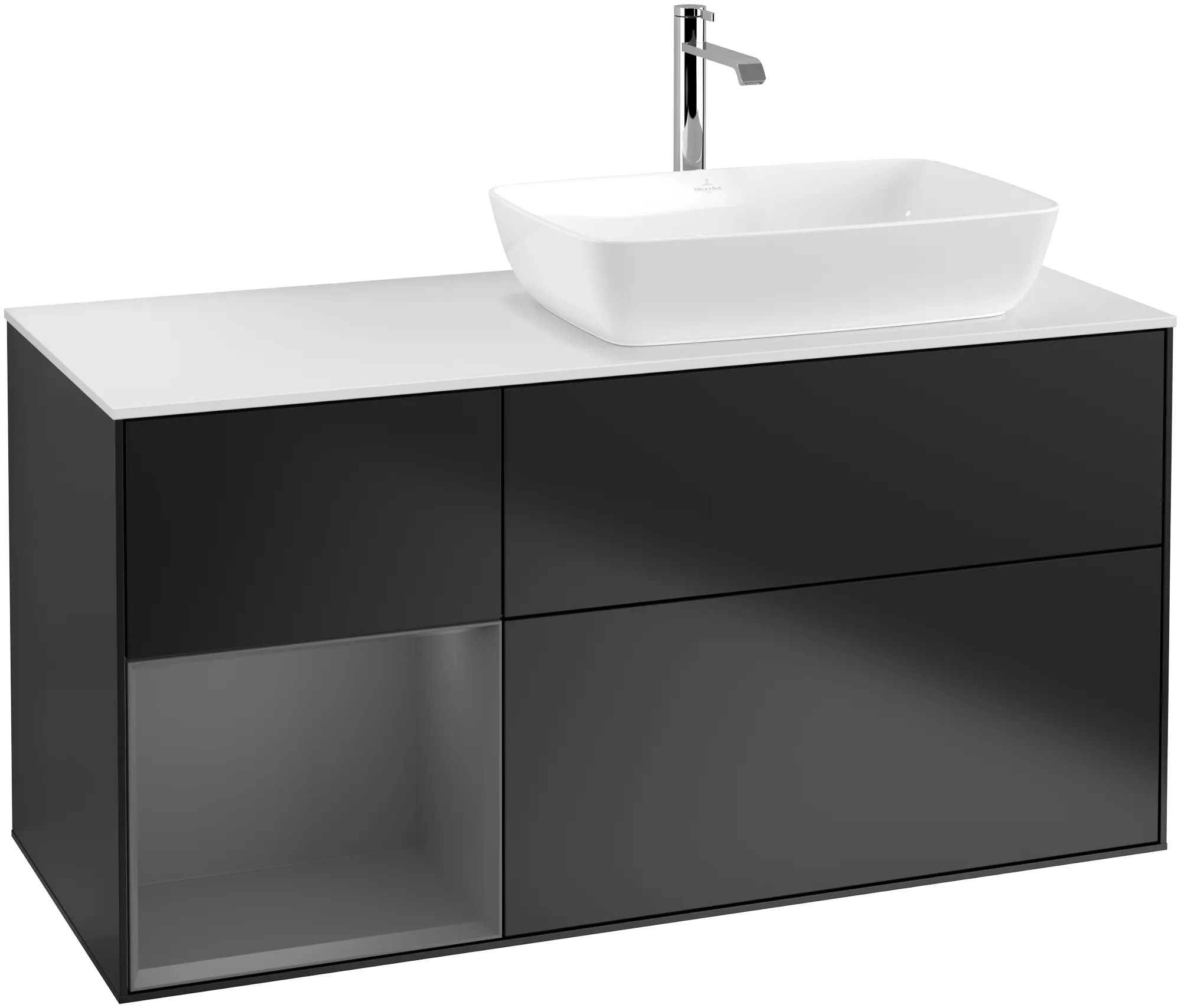 Villeroy & Boch Waschbeckenunterschrank Finion F80, 1200x603x501mm, Black Matt Lacquer / Anthracite Matt Lacquer / Glass White Matt