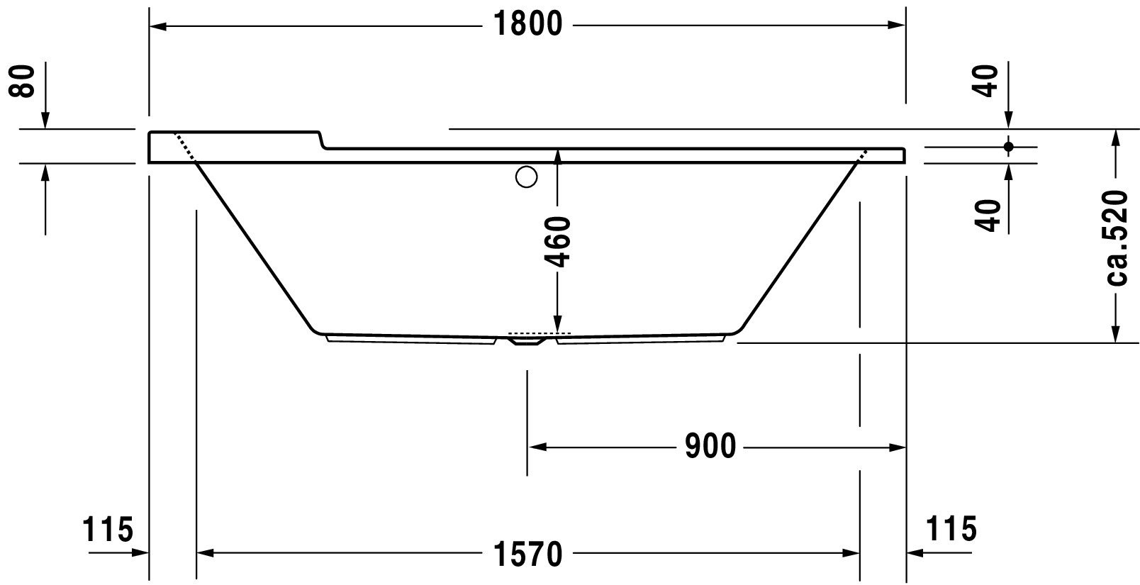 Duravit Whirlwanne „Starck“ oval 180 × 80 cm, Fußablauf 