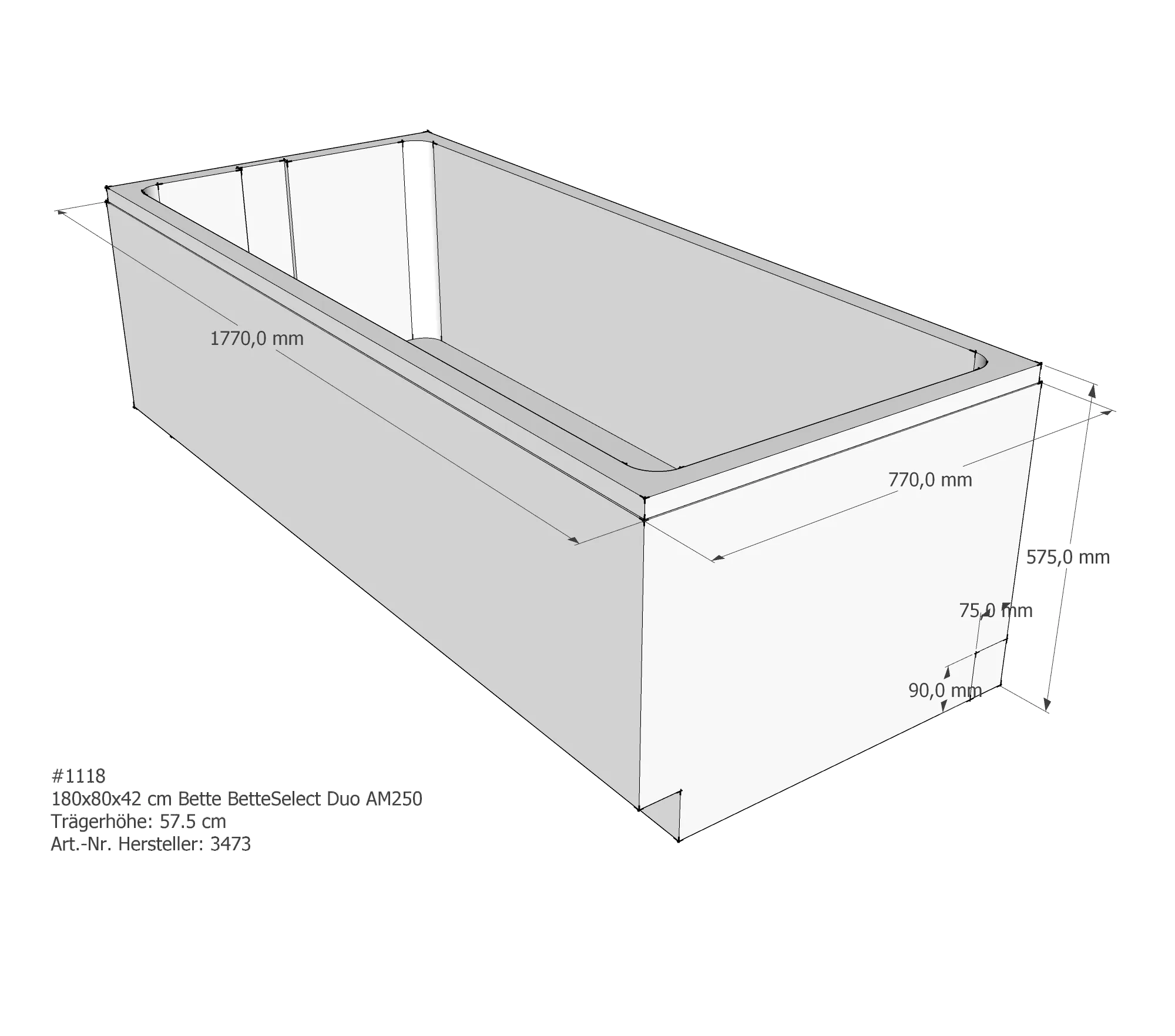 Badewannenträger für Bette Select Duo 180 × 80 × 42 cm Badewannenträger für Bette Select Duo 180 × 80 × 42 cm