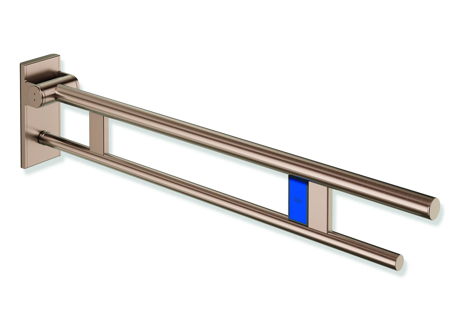 HEWI System 900 - Mobiler Stützklappgriff Duo, Design A, PVD Kupfer gebürstet, Ausladung 900 mm, Funk-Spülauslösung, links, passend zu WC-