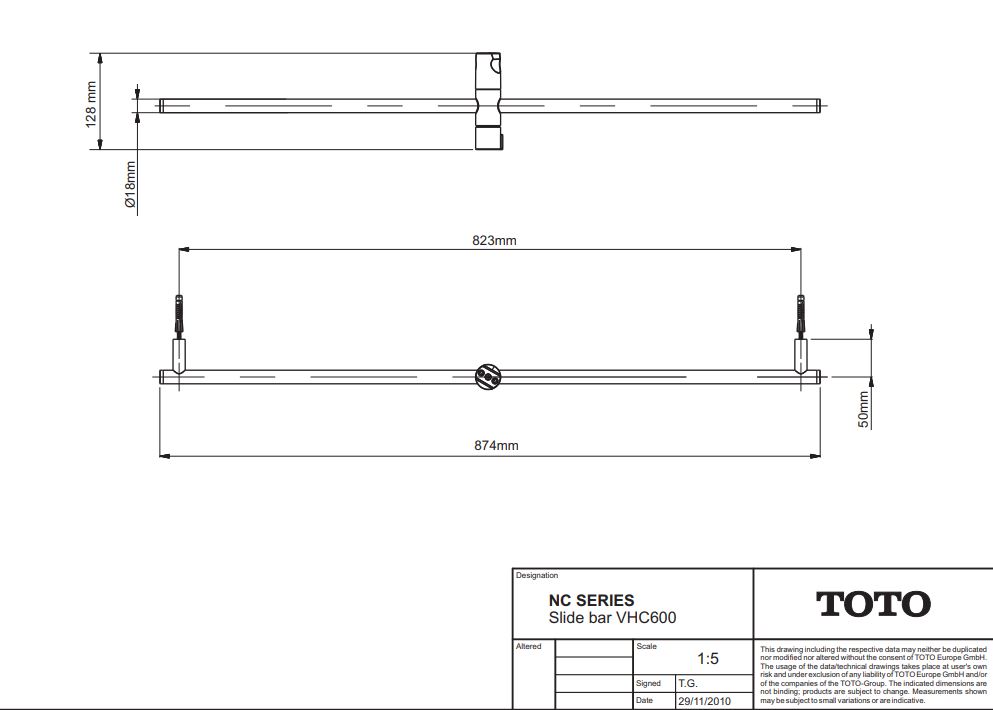 Toto Brause-/ Gleitstange mit Brausehalter „NC“ Toto Brause-/ Gleitstange mit Brausehalter „NC“