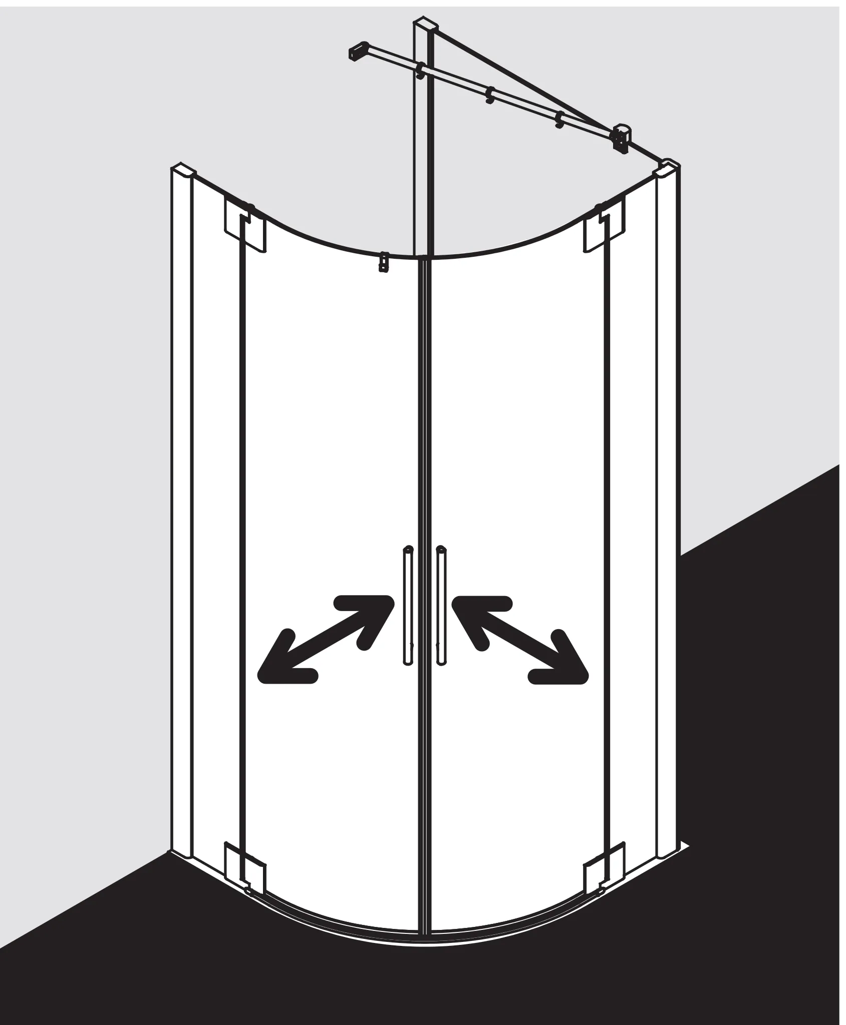 PASA XP PXP55 Viertelkreis-Duschkabine (Pendeltüren mit Festfeldern), Höhe 1850 mm, Wanneneinbaumaß 980-1010 mm, Breitenverstellmaß 970-1000 mm, Glasaußenkante 955-985 mm, Farbe Silber Mattglanz, Glas ESG Klar PASA XP PXP55 Viertelkreis-Duschkabine (Pendeltüren mit Festfeldern), Höhe 1850 mm, Wanneneinbaumaß 980-1010 mm, Breitenverstellmaß 970-1000 mm, Glasaußenkante 955-985 mm, Farbe Silber Mattglanz, Glas ESG Klar