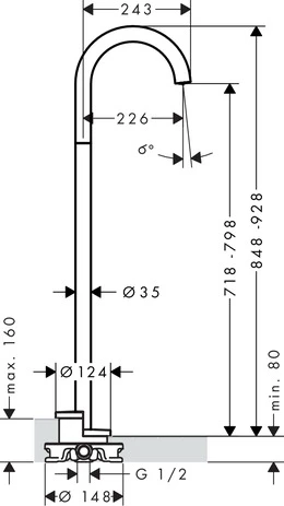 Wanneneinlauf Axor Uno zur Bodenmontage gebogen chrom