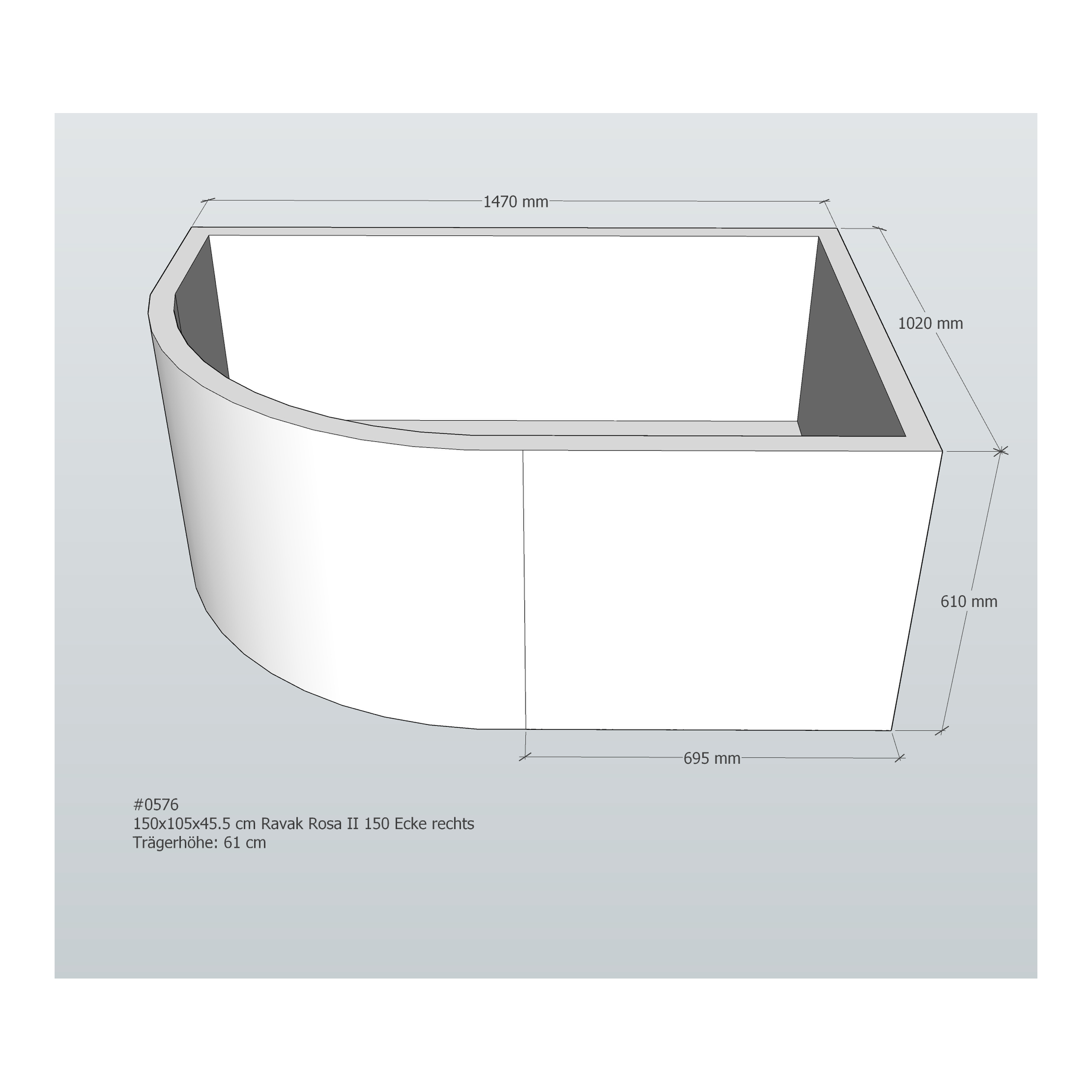 Badewannenträger für Ravak Rosa II 150 rechts 150 × 105 × 45,5 cm