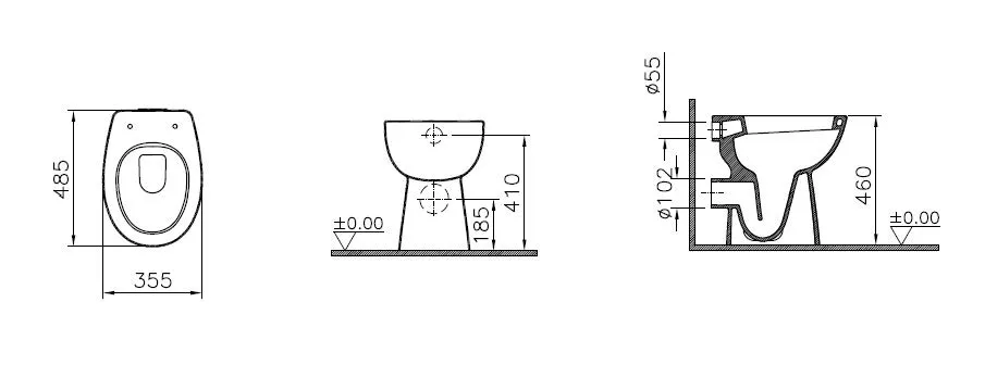 VitrA Conforma Tiefspüler-Stand-WC + 60 cm Abgang waagerecht Open Back Weiß Hochglanz