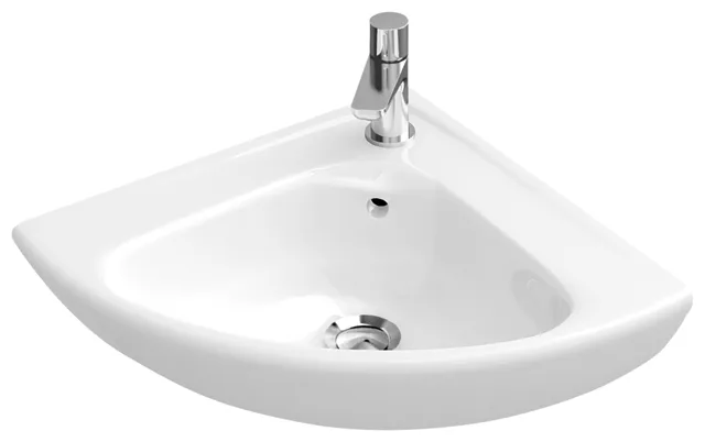 Villeroy & Boch Eck-Handwaschbecken „O.novo“ Compact 415 × 415 × 195 mm, mit Hahnlochbohrung, Hahnlochposition mittig in Weiß Alpin Villeroy & Boch Eck-Handwaschbecken „O.novo“ Compact 415 × 415 × 195 mm, mit Hahnlochbohrung, Hahnlochposition mittig in Weiß Alpin
