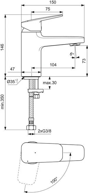 Einhand-Waschtischarmatur „Ceraplan“ Ausladung 104 mm