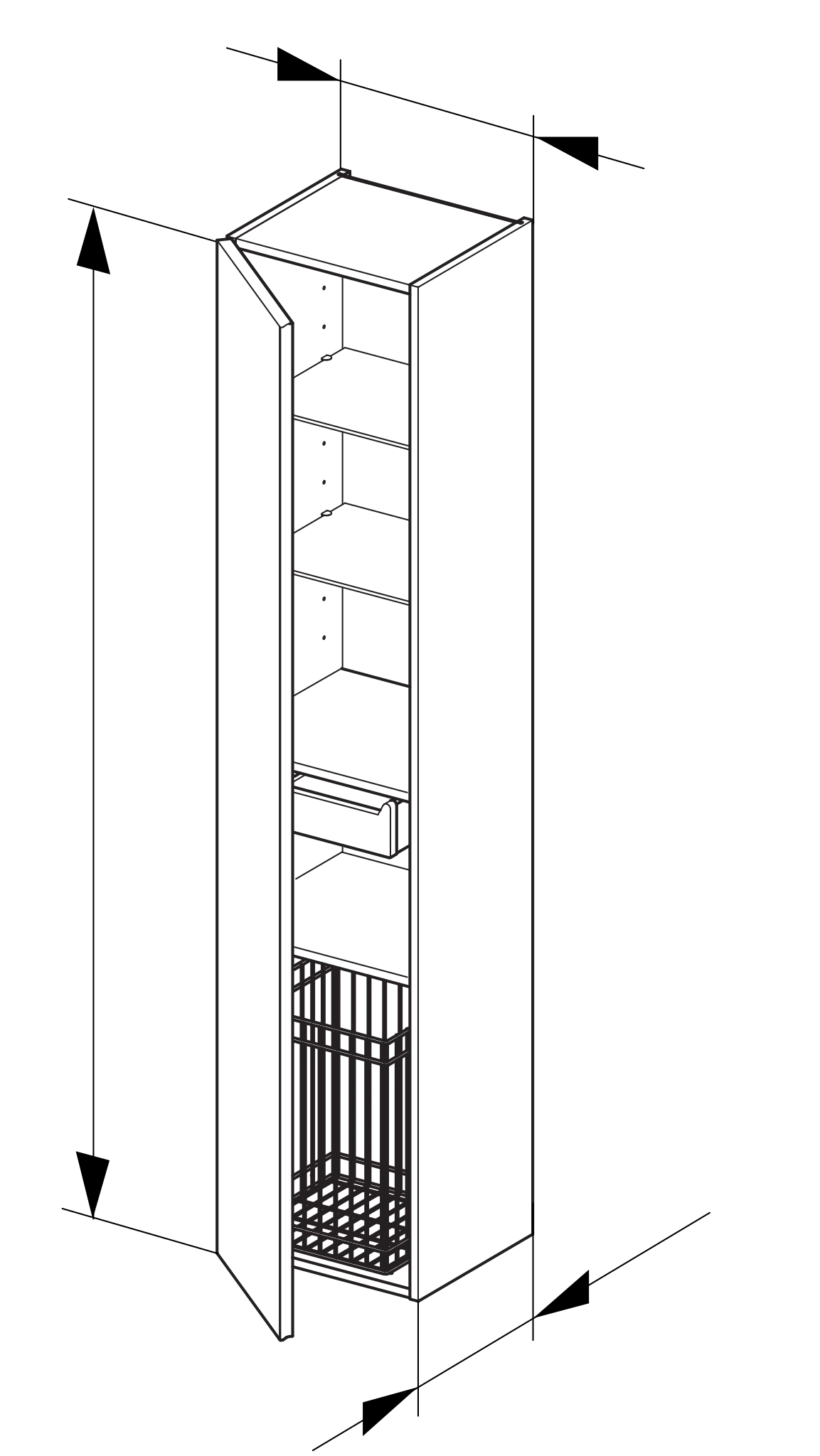 Royal Reflex Hochschrank mit Wäschekorb 1-türig, Anschlag links 350 x 1670 x 335 mm weiß/weiß