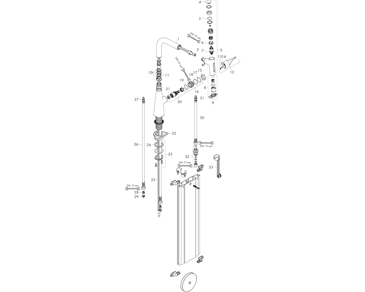 Spültischmischer 240 Metris Select M71 Ausziehbrause 2jet sBox chrom