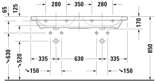 Wandwaschtisch „DuraStyle“, mit Überlauf, Hahnlochposition mittig