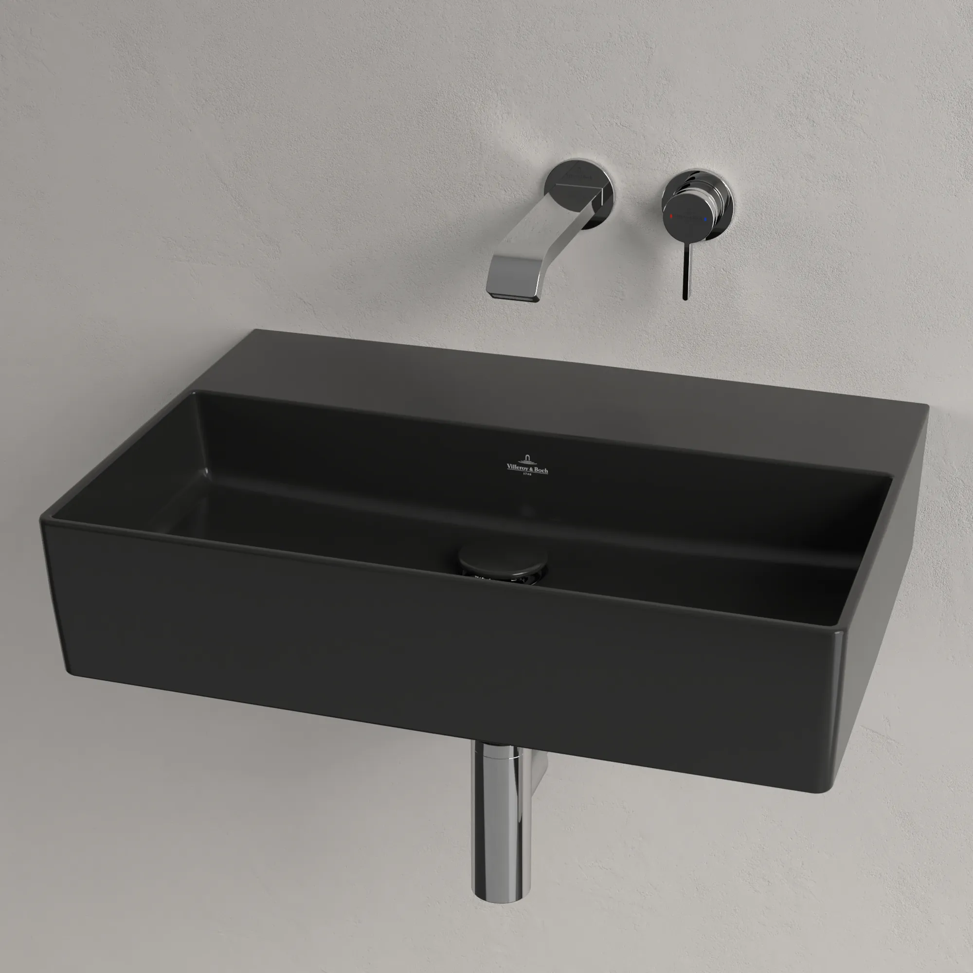 Villeroy & Boch Memento 2.0 Wandwaschbecken Pure Black CeramicPlus, 600x420x135 mm, TitanCeram, matt, für Wandauslaufarmatur