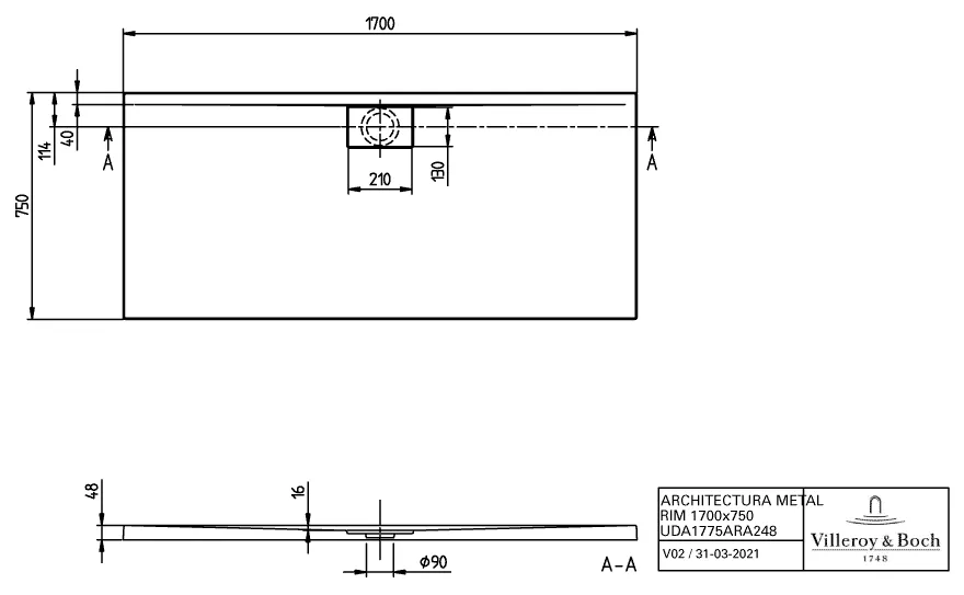 Villeroy & Boch rechteck Duschwanne „Architectura MetalRim“ 170 × 75 cm mit Antirutsch (VILBOgrip), in Weiß Alpin Villeroy & Boch rechteck Duschwanne „Architectura MetalRim“ 170 × 75 cm mit Antirutsch (VILBOgrip), in Weiß Alpin