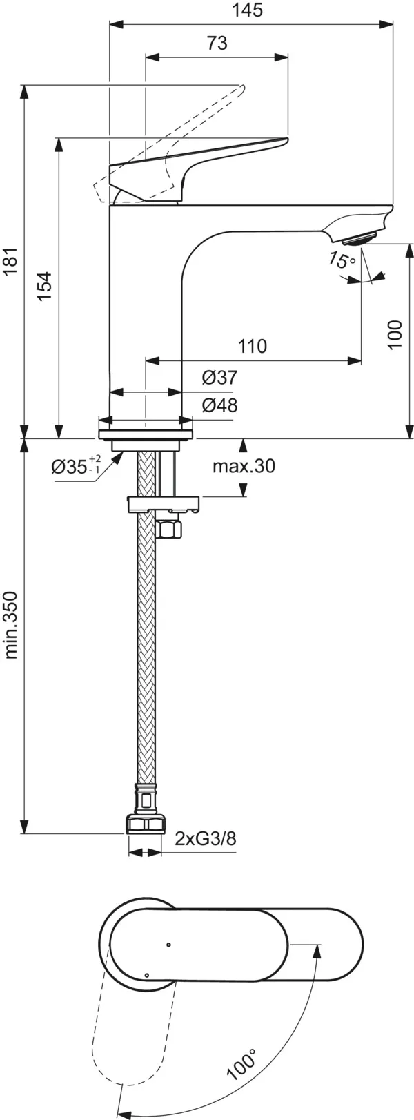 Ideal Standard Waschtischarmatur H100 Ceralife O Ausladung 110mm ohne Ablaufgarnitur BlueStart Chrom Ideal Standard Waschtischarmatur H100 Ceralife O Ausladung 110mm ohne Ablaufgarnitur BlueStart Chrom