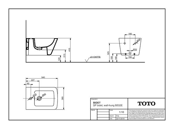 Toto Wand-Bidet „SP“ 380 × 540 × 290 mm in weiß Toto Wand-Bidet „SP“ 380 × 540 × 290 mm in weiß