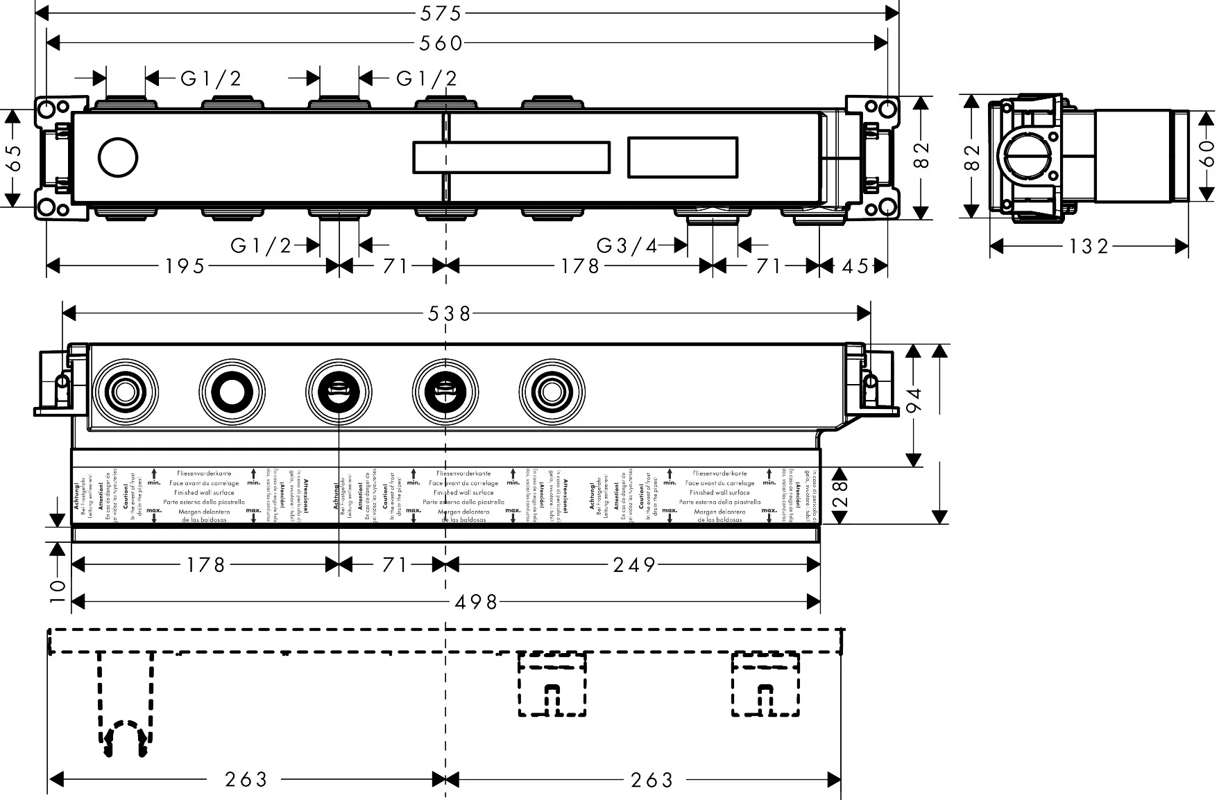 Hansgrohe RainSelect Mischer Grundkörper für 3 Verbraucher, Rp ¾, DN15/DN20, horizontal, schallentkop. Hansgrohe RainSelect Mischer Grundkörper für 3 Verbraucher, Rp ¾, DN15/DN20, horizontal, schallentkop.