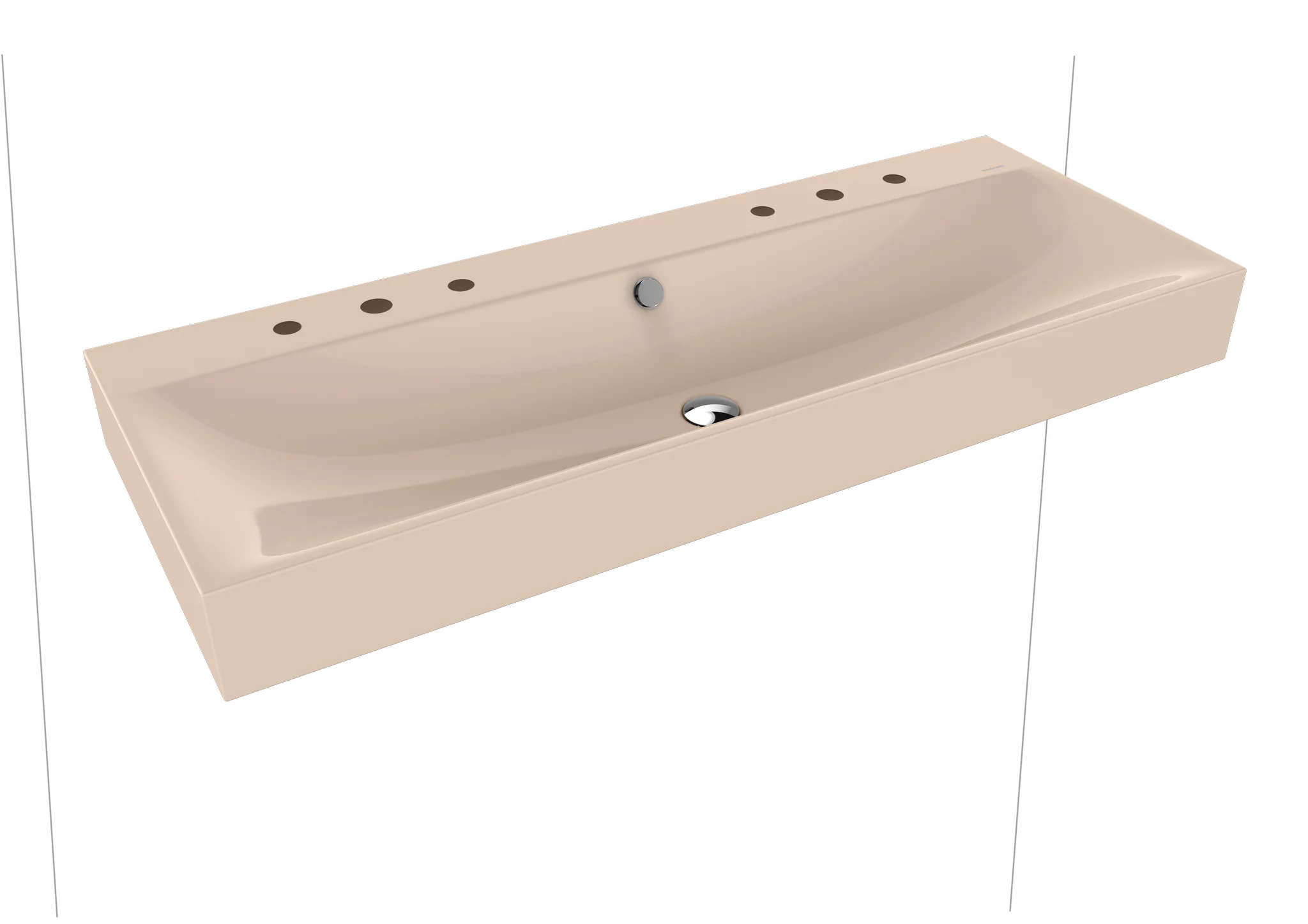 Kaldewei SILENIO Wand-Doppelwaschtisch, 1200x460 mm, bahamabeige, Perl-Effekt, Antidröhn, 2x3-Hahnlochbohrung, mit Überlauf, chrom