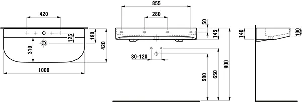 Waschtisch SONAR 420x1000x145 1 Hahnloch mit Überlauf weiß Waschtisch SONAR 420x1000x145 1 Hahnloch mit Überlauf weiß