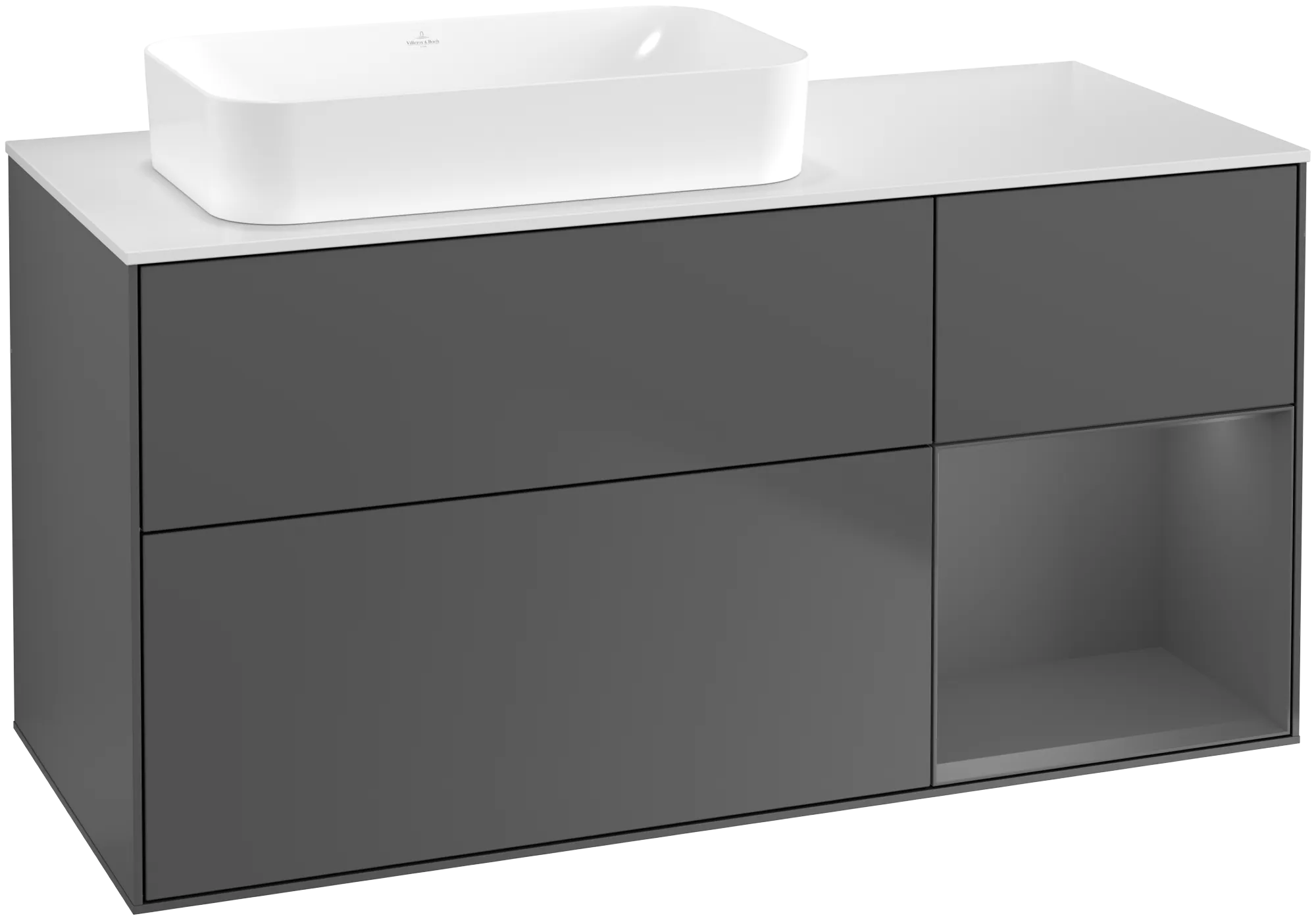 Villeroy & Boch Finion Waschbeckenunterschrank G69, anthrazit matt lackiert / glas weiß matt, 1200x603x501 mm