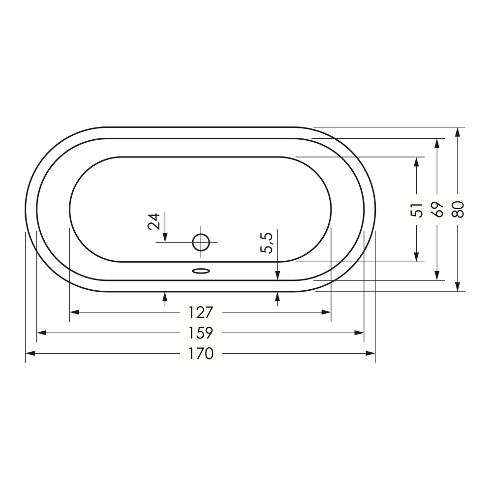 repaBAD Badewanne „Livorno Oval F“ freistehend oval 1700 × 800 mm, Mittelablauf in Weiß repaBAD Badewanne „Livorno Oval F“ freistehend oval 1700 × 800 mm, Mittelablauf in Weiß