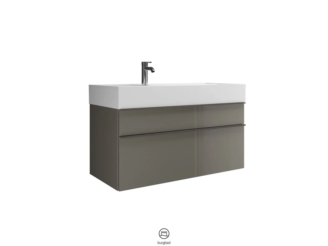 Mi-Waschtisch inkl. WTU Yumo von burgbad – Mineralguss, 470 x 1015 x 610 mm, Becken 780 x 310 mm