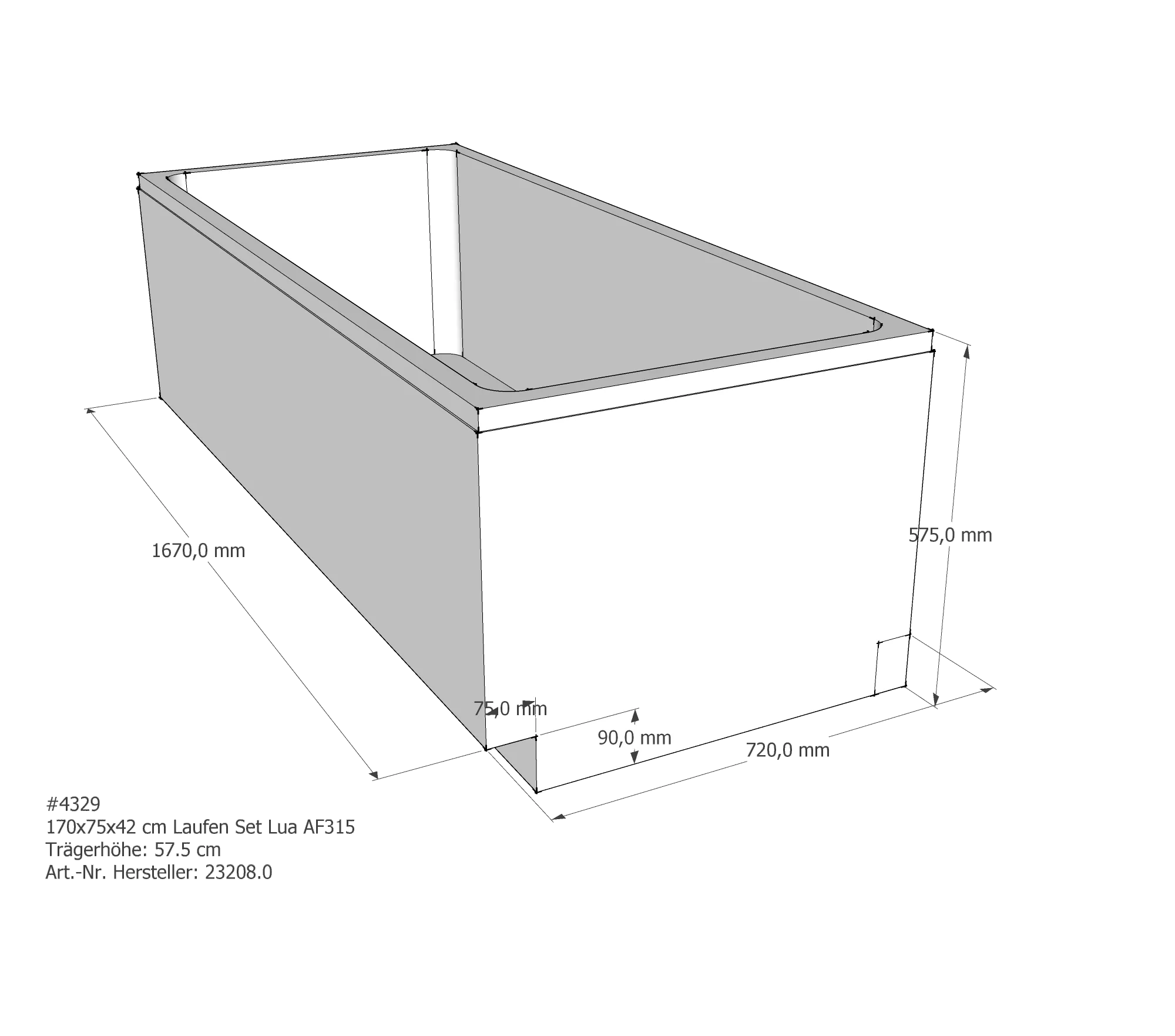Badewannenträger passend für Laufen Set Lua 170 × 75 × 42 cm