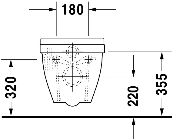 Wand-Tiefspül-WC „Starck 3“ 36,5 × 38 × 62 cm, Befestigung verdeckt, mit Spülrand