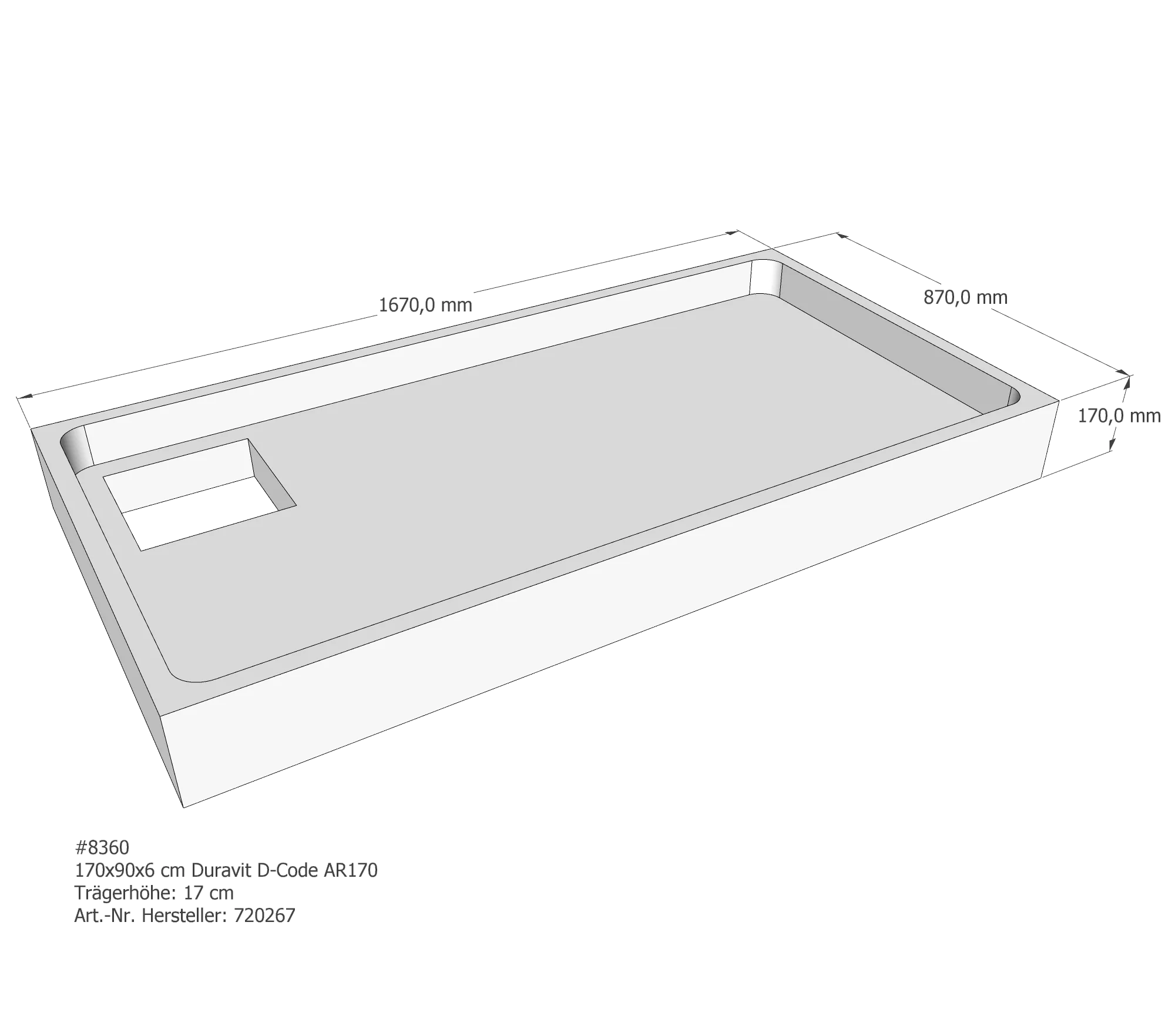 Duschwannenträger passend für Duravit D-Code 170 × 90 × 6 cm Breite: 90 cm / Länge: 170 cm