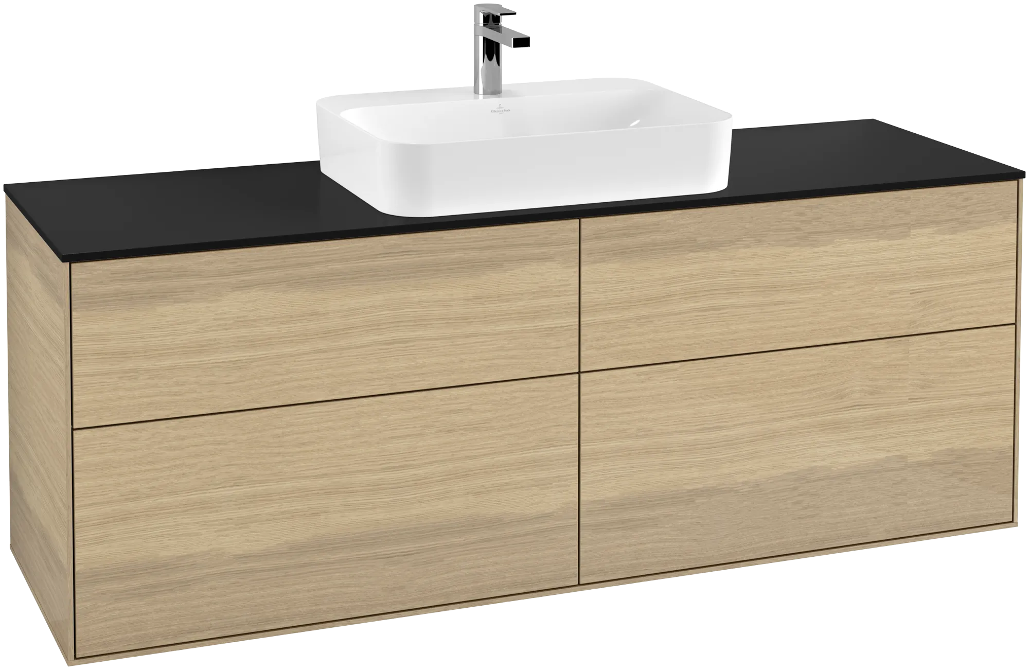 Villeroy & Boch Finion Waschbeckenunterschrank G44, 1600 x 603 x 501 mm, Oak Veneer / Glass Black Matt