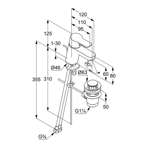 Kludi PURE & EASY Waschtisch-EHM 60, DN 15, 05 chrom
