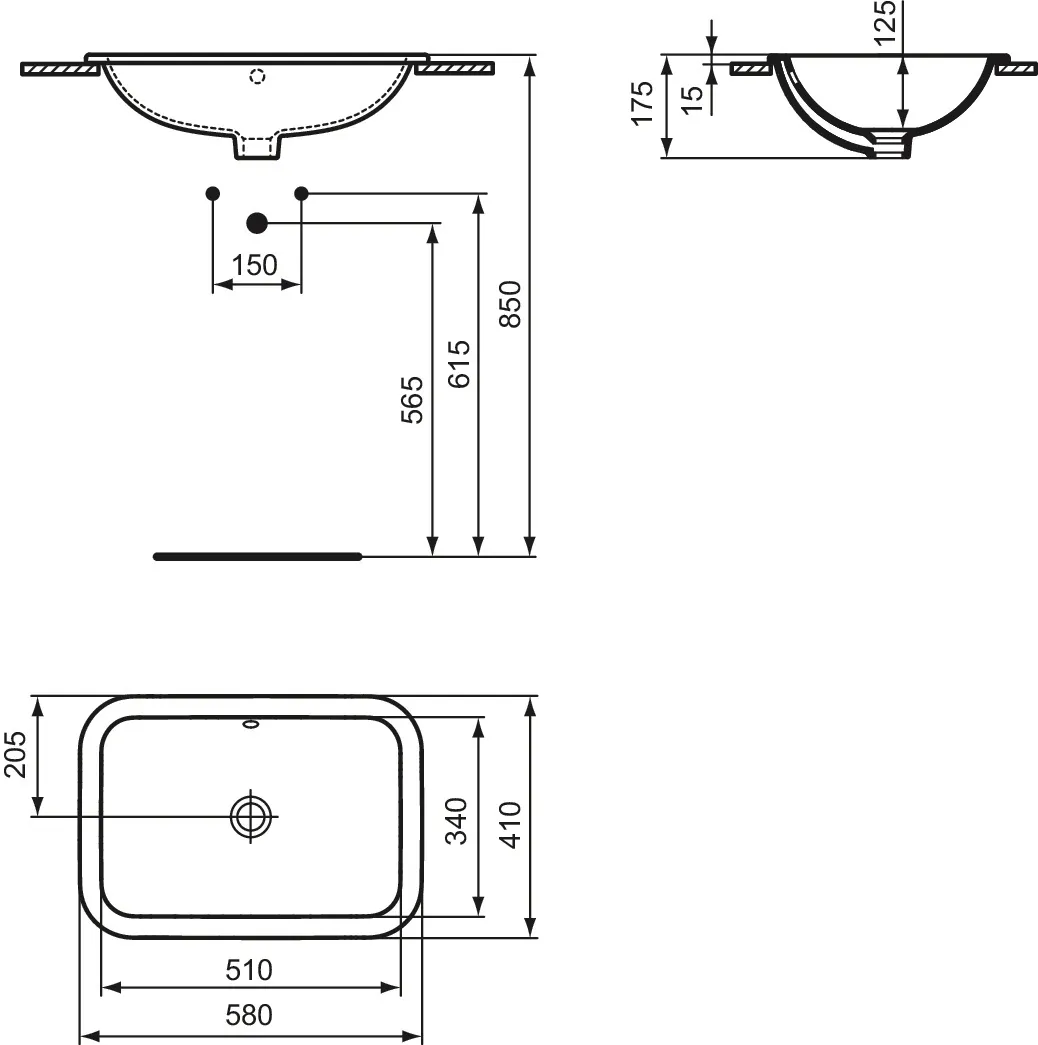 Ideal Standard Einbauwaschtisch Connect, rechteckig, ohne Hahnloch, mit Überlauf, Weiß