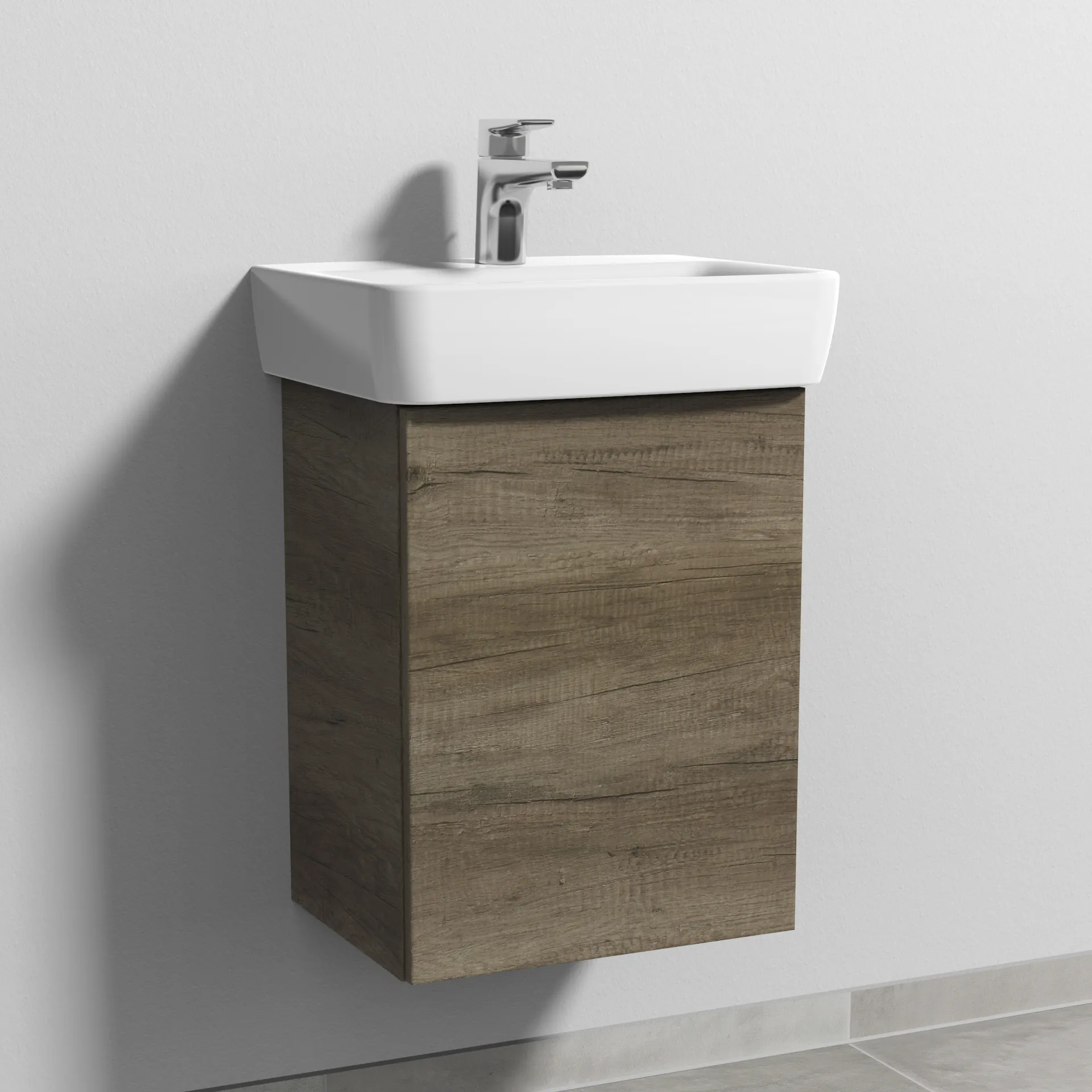 Sanipa Waschtischunterschrank „3way“ passend zu Keramik-Waschtische Renova Plan von Geberit 390 × 520 × 302 mm in Eiche Nebraska, Anschlag rechts