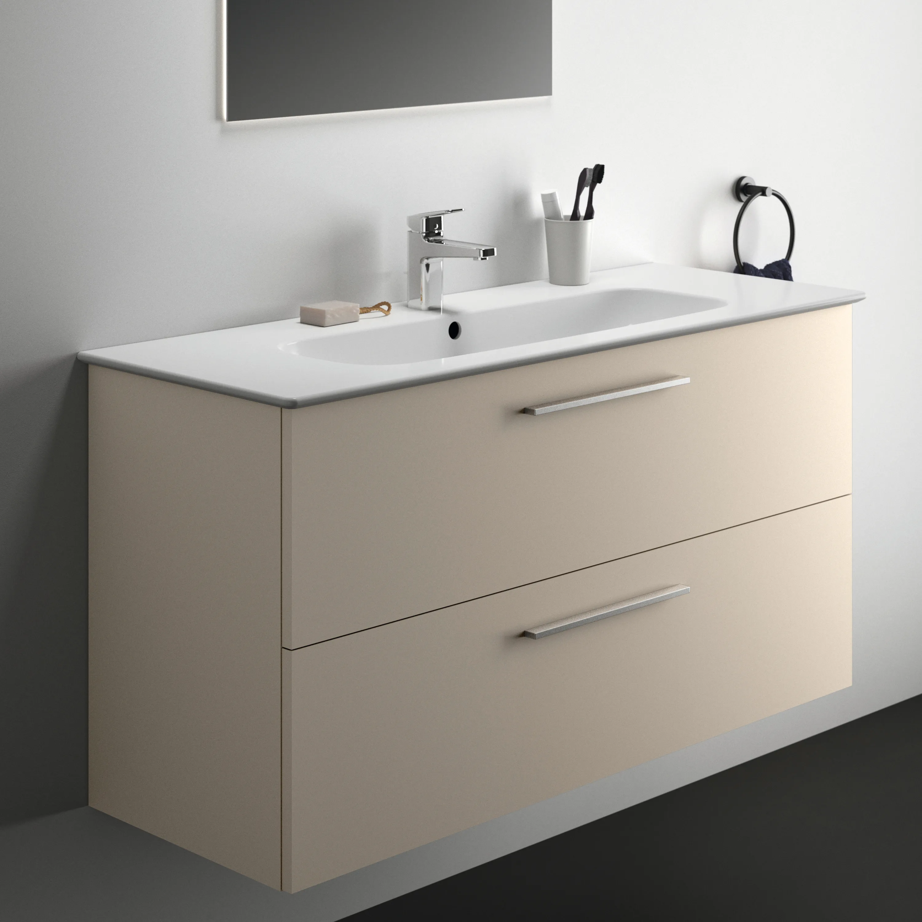 Waschbecken „i.life A“ 124 × 46 × 15,5 cm, Hahnlochposition mittig Waschbecken „i.life A“ 124 × 46 × 15,5 cm, Hahnlochposition mittig