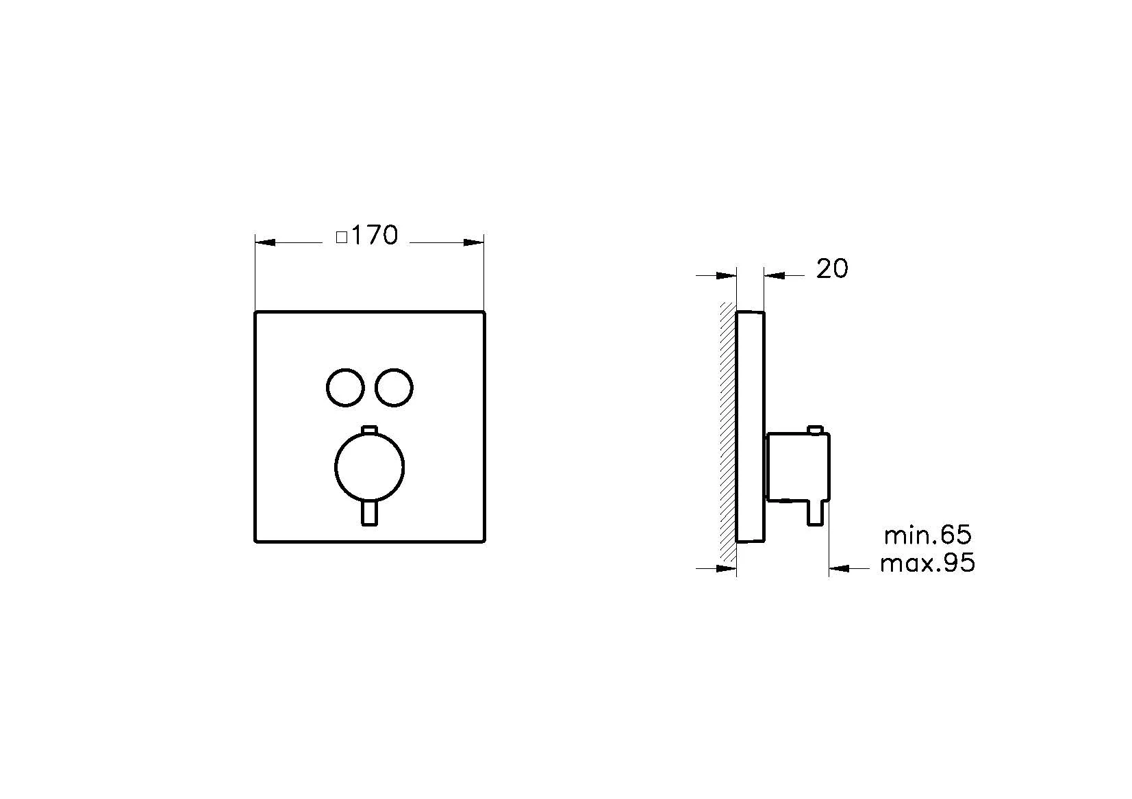 AquaControl Thermostat-Einhebel-Wannenfüll- und Brausearmatur mit Drucktasten-Umstellung V-Box Unterputzmontage Form eckig Chrom