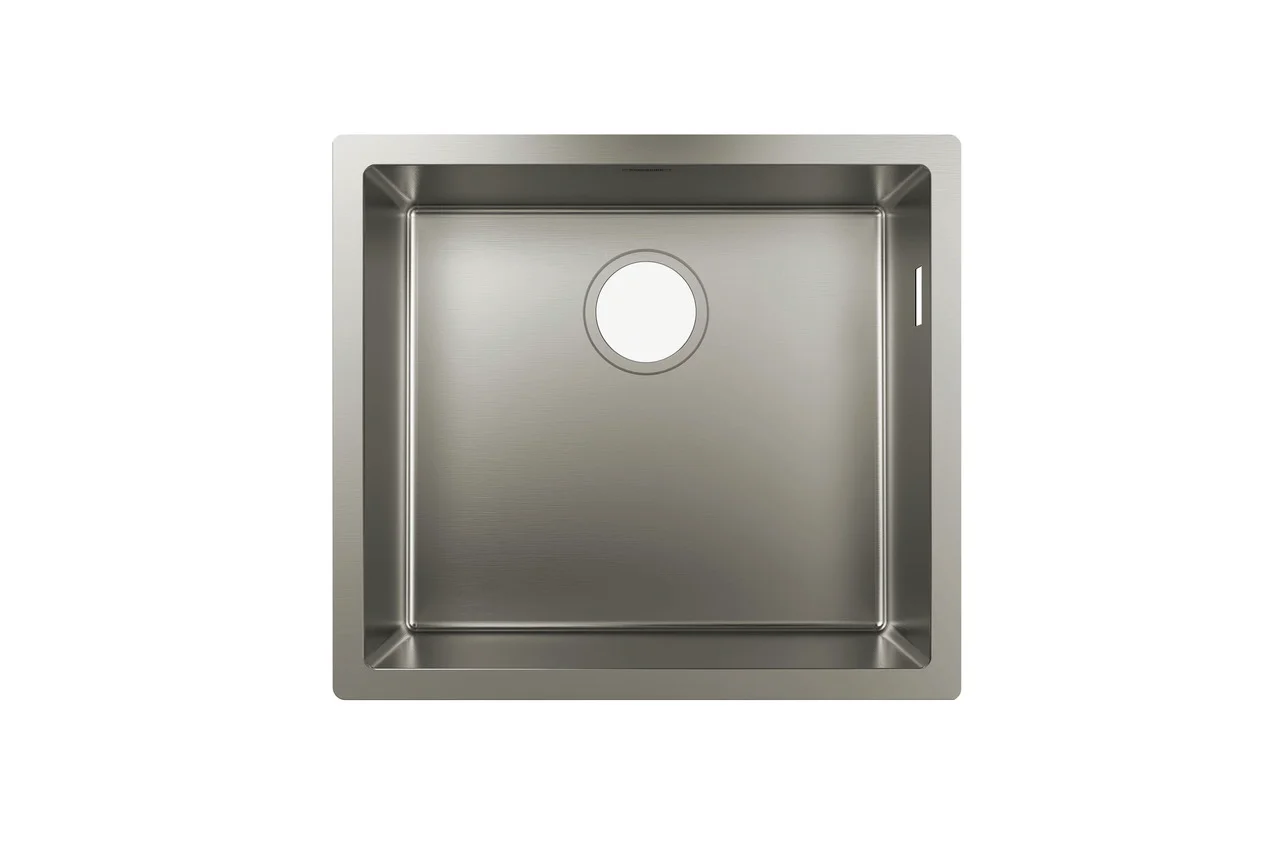 Hansgrohe S71 Unterbauspüle 450 mm Edelstahl, flach aufliegend oder flächenbündig, 1 Hauptbecken, seitlicher Überlauf rechts