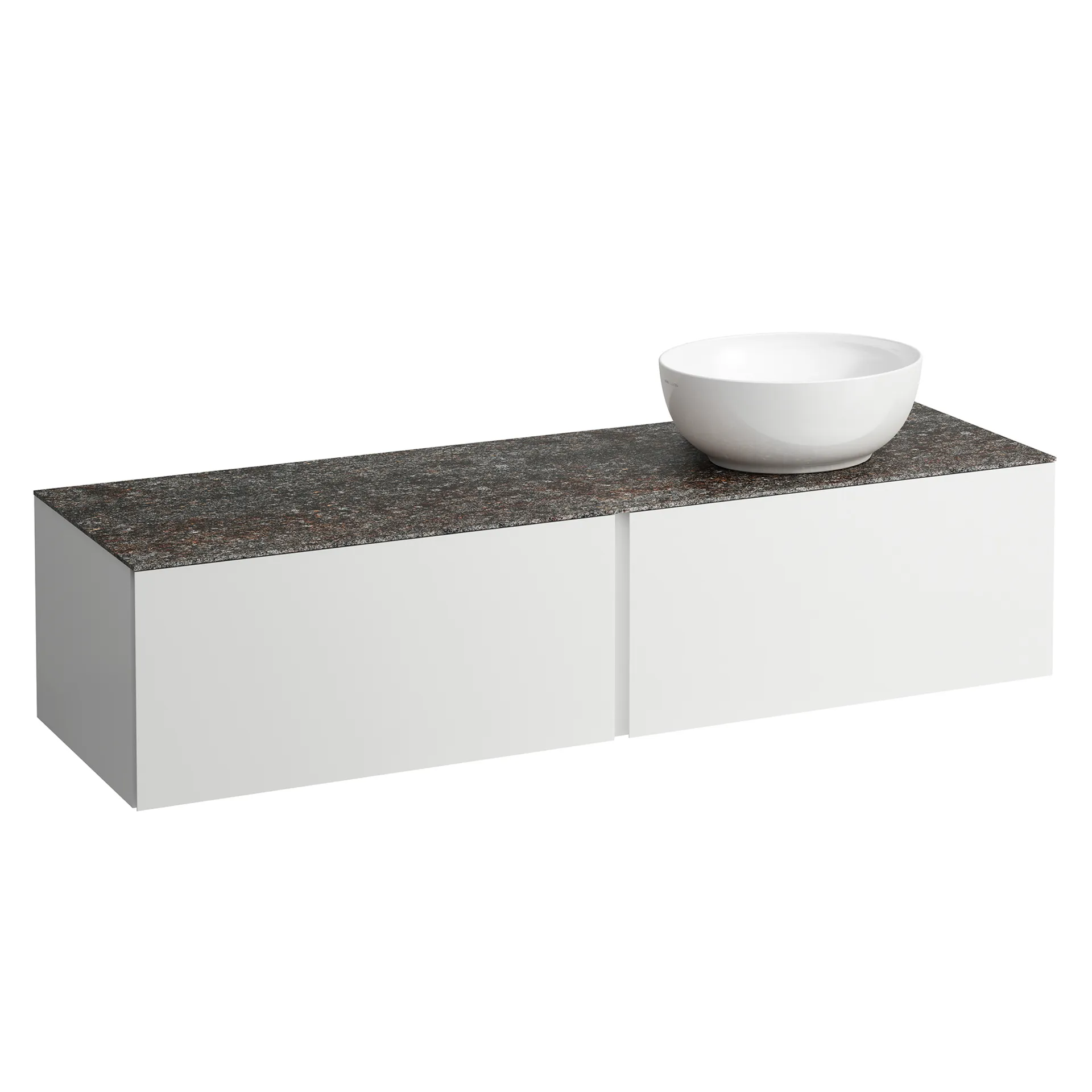 Schubladenelement (Waschtischunterbau+Waschtischplatte) ILBAGNOALESSI 500x1600x370 2 Schubladen integrierte versteckte Griffe seitlich Vollauszug Soft-Close Ausschnitt rechts Marrone Naturale Top passend zu Waschtisch H818975/6 H818977/8 Weiß matt