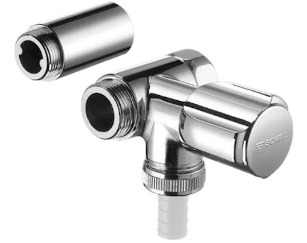 NA-Ventil COMFORT, Ausführung links, RFV im Abgang Geräteanschluss, Baulänge: 45 mm, DN 20 G 3/4 AG, Schlauchverschraubung Ø 14,5 mm (DN 20 G 3/4 AG), DN 20 G 3/4 IG, chrom