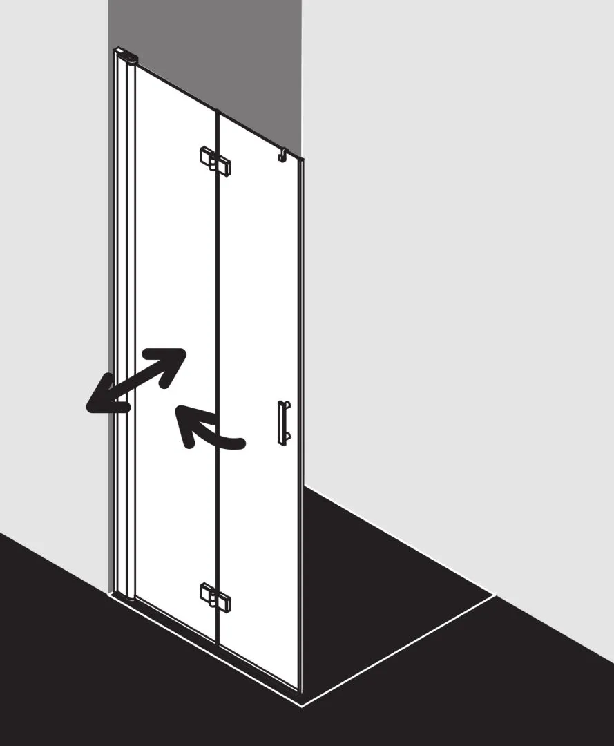 Kermi Duschdesign Walk-In-Duschkabine Pendel-Falt links „DIGA“ Glas SR Opaco, Profile Silber Hochglanz, BV: 780 - 800 mm WE: 790 - 810 mm H: 1850 mm