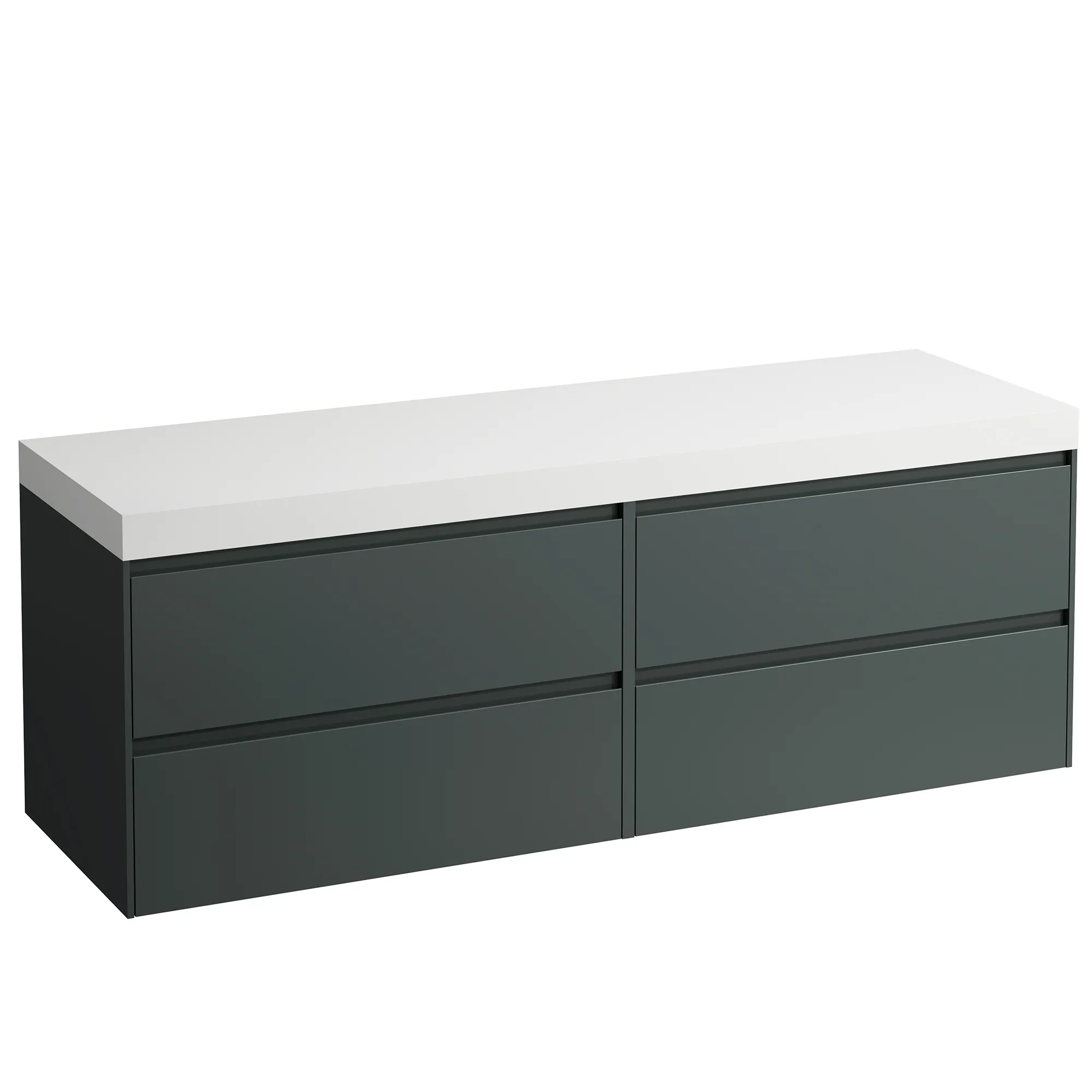 Waschtischunterbau+Waschtischplatte (MODULAR SYSTEM) LANI 495x1570x580 ohne Ausschnitt Abdeckplatte 65 mm (Farbe: .260 weiß matt), mit 4 Schubladen (800 mm links + 800 mm rechts) integrierter Griffleiste Vollauszug und Soft-Close weiß matt