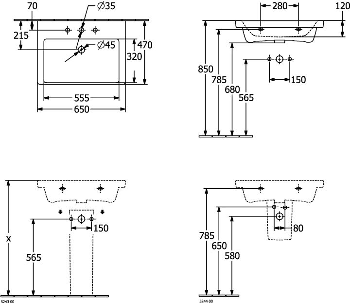 Villeroy & Boch Subway 3.0 Schrankwaschtisch, 650x470x165mm, glänzend weiß Alpin, TitanCeram, mit Überlauf, Wandmontage Villeroy & Boch Subway 3.0 Schrankwaschtisch, 650x470x165mm, glänzend weiß Alpin, TitanCeram, mit Überlauf, Wandmontage