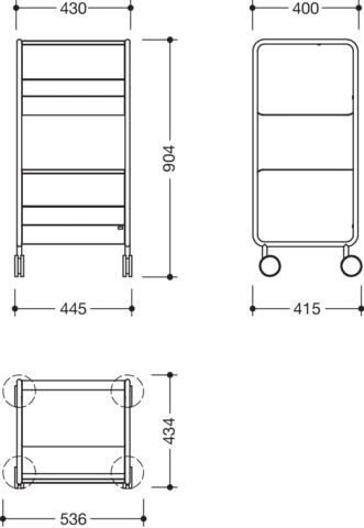 HEWI Beistellwagen 43 × 90,4 × 40 cm in Schwarz tiefmatt / Chrom,