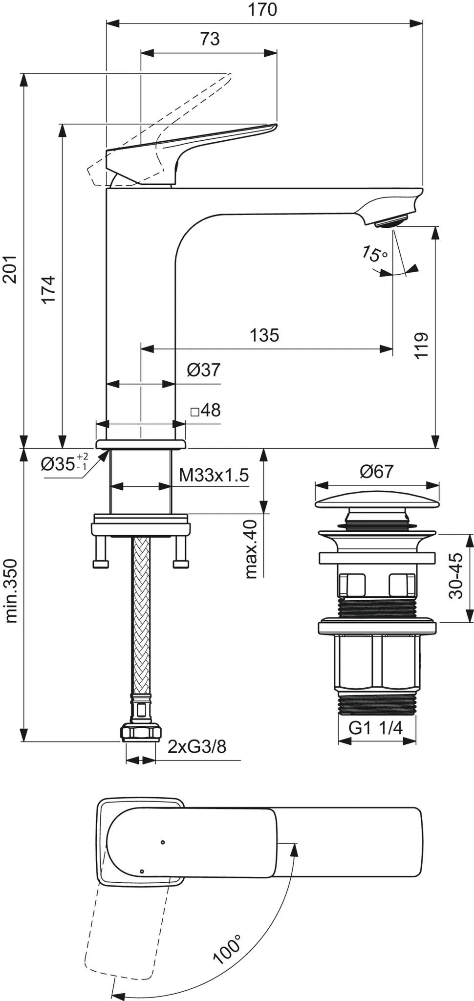 Einhand-Waschtischarmatur „Ceralife C“ Ausladung 135 mm in Silk Black Einhand-Waschtischarmatur „Ceralife C“ Ausladung 135 mm in Silk Black