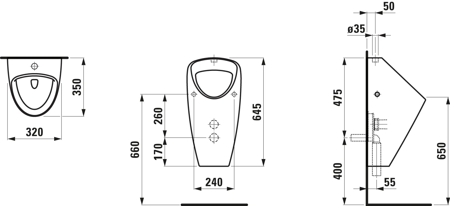Absaugeurinal CAPRINO PLUS 350x320x645 Zulauf außen ohne Steuerung ohne Fliege weiß Absaugeurinal CAPRINO PLUS 350x320x645 Zulauf außen ohne Steuerung ohne Fliege weiß