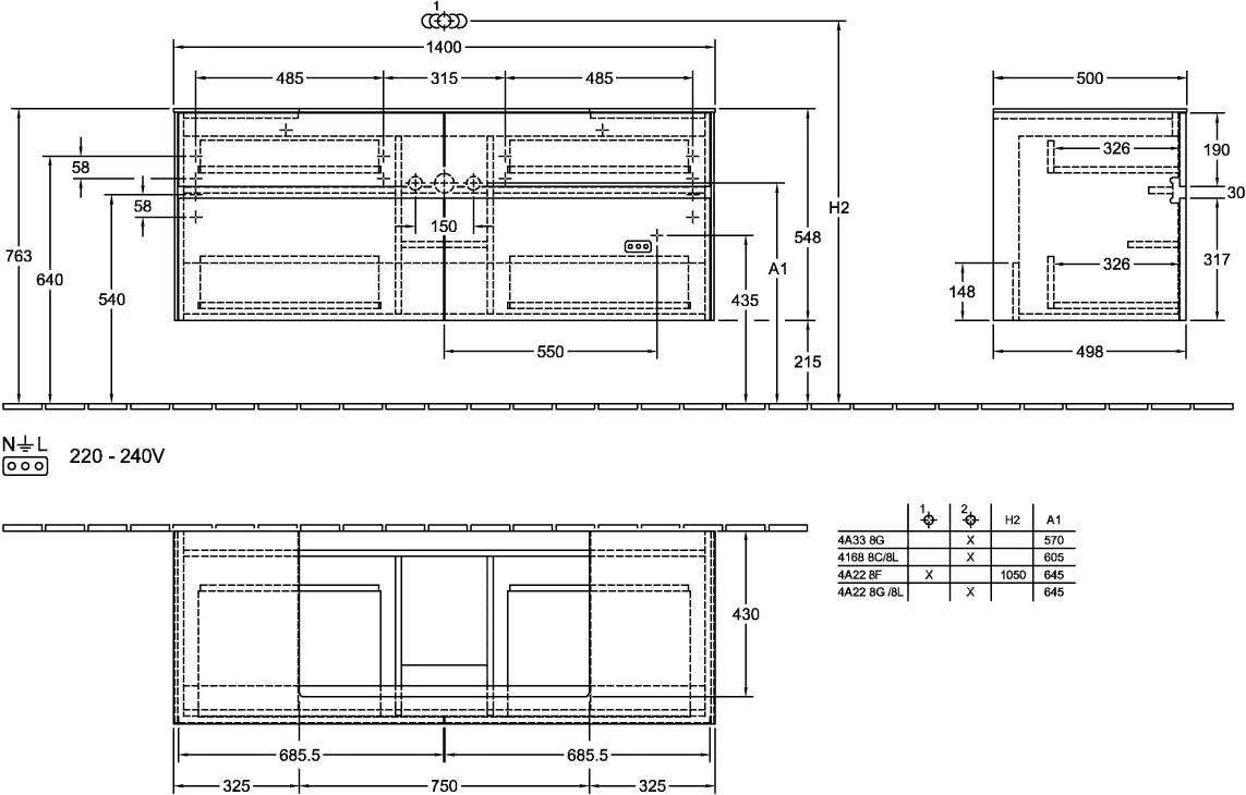 Villeroy & Boch Waschbeckenunterschrank Collaro Arizona Oak, 1400 x 500 mm, Höhe 548 mm, 4 Auszüge mit SoftClosing, mittige Wanneneinbauposition Villeroy & Boch Waschbeckenunterschrank Collaro Arizona Oak, 1400 x 500 mm, Höhe 548 mm, 4 Auszüge mit SoftClosing, mittige Wanneneinbauposition