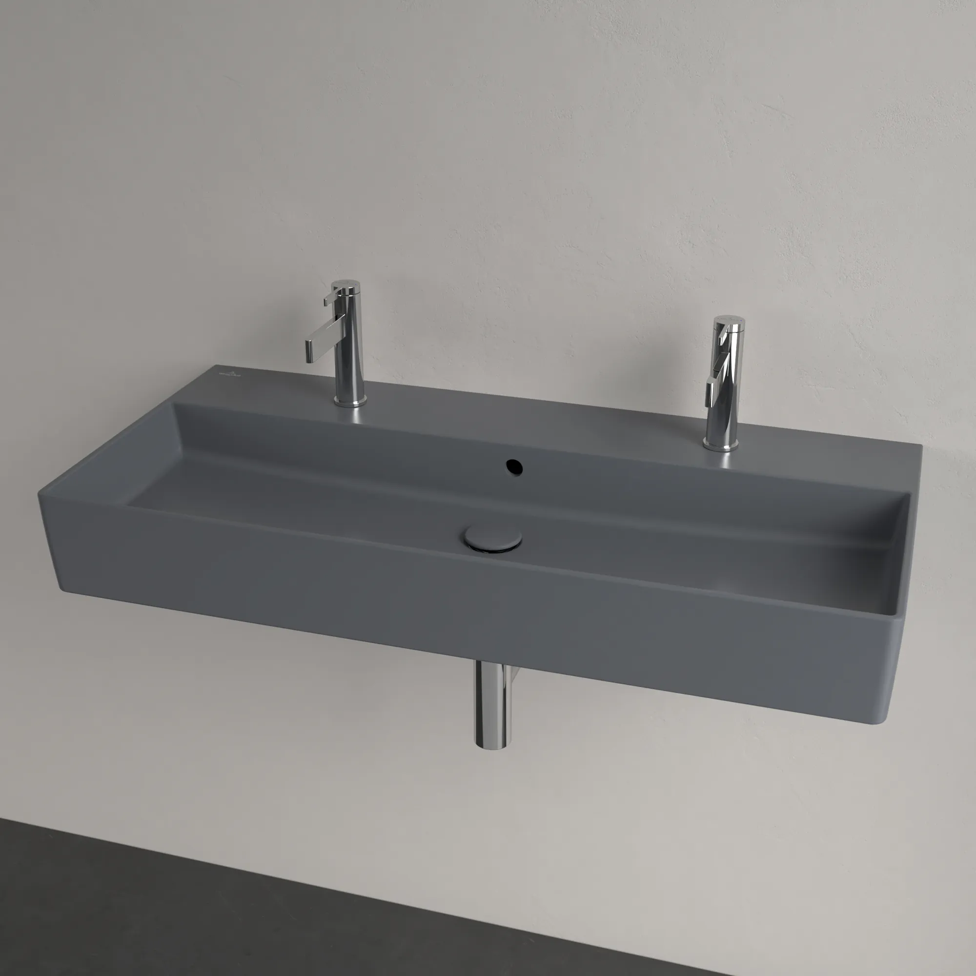 Villeroy & Boch Wandwaschtisch aus TitanCeram geschliffen „Memento 2.0“ 1000 × 470 × 135 mm, Hahnlochposition links und rechts, mit Hahnlochbohrung in Graphite