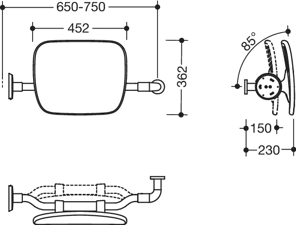Rückenstütze LifeSystem, li Wand re SK-Griff weiß hochgl.- weiß matt Rückenstütze LifeSystem, li Wand re SK-Griff weiß hochgl.- weiß matt