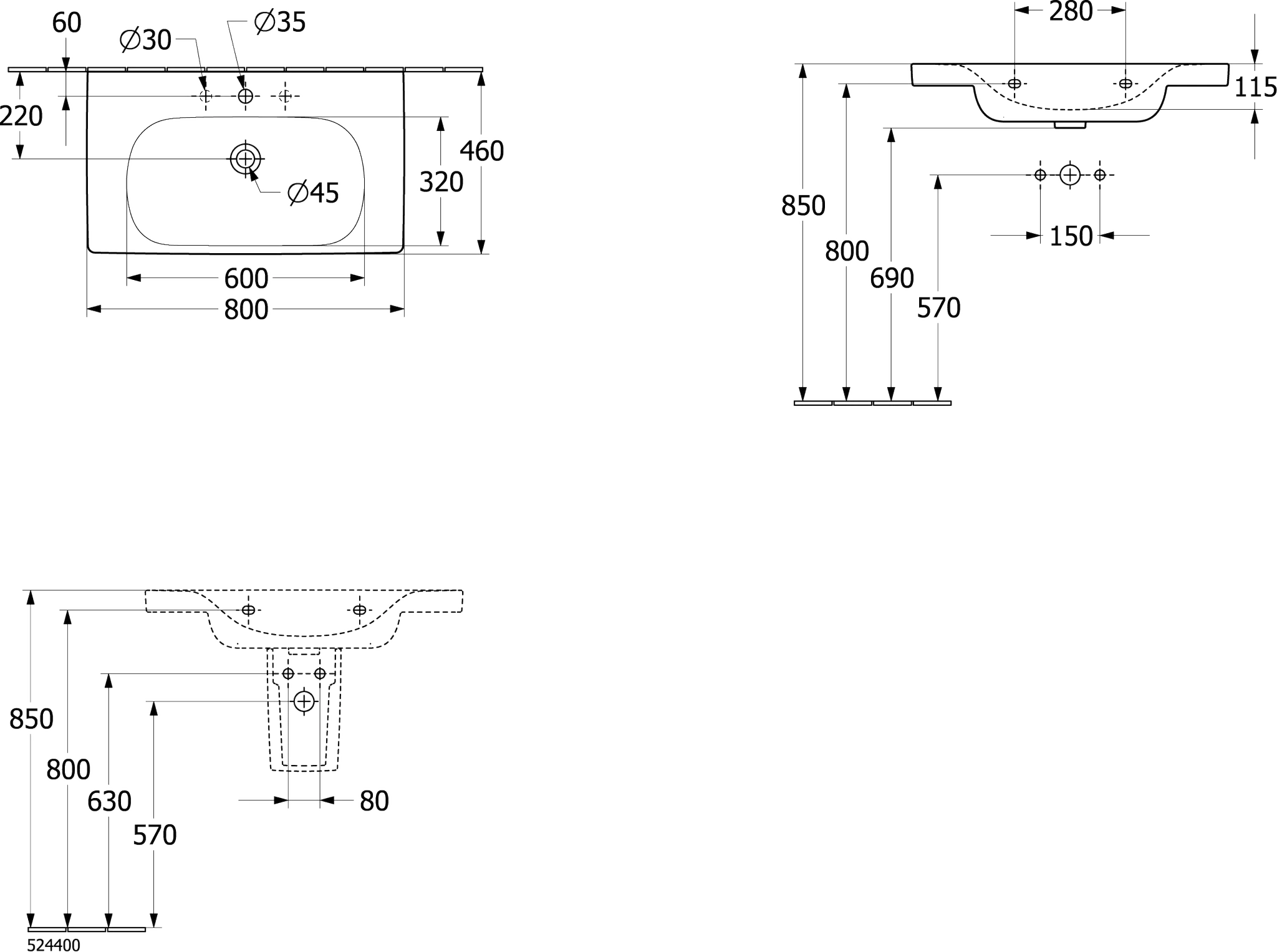 Villeroy & Boch Skyla Schrankwaschtisch 800x460mm Rechteck TitanCeram Weiß Alpin Villeroy & Boch Skyla Schrankwaschtisch 800x460mm Rechteck TitanCeram Weiß Alpin