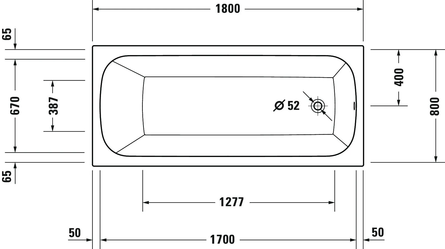 Duravit Badewanne „Qatego“ rechteck 1800 × 800 mm, Fußablauf in Weiß